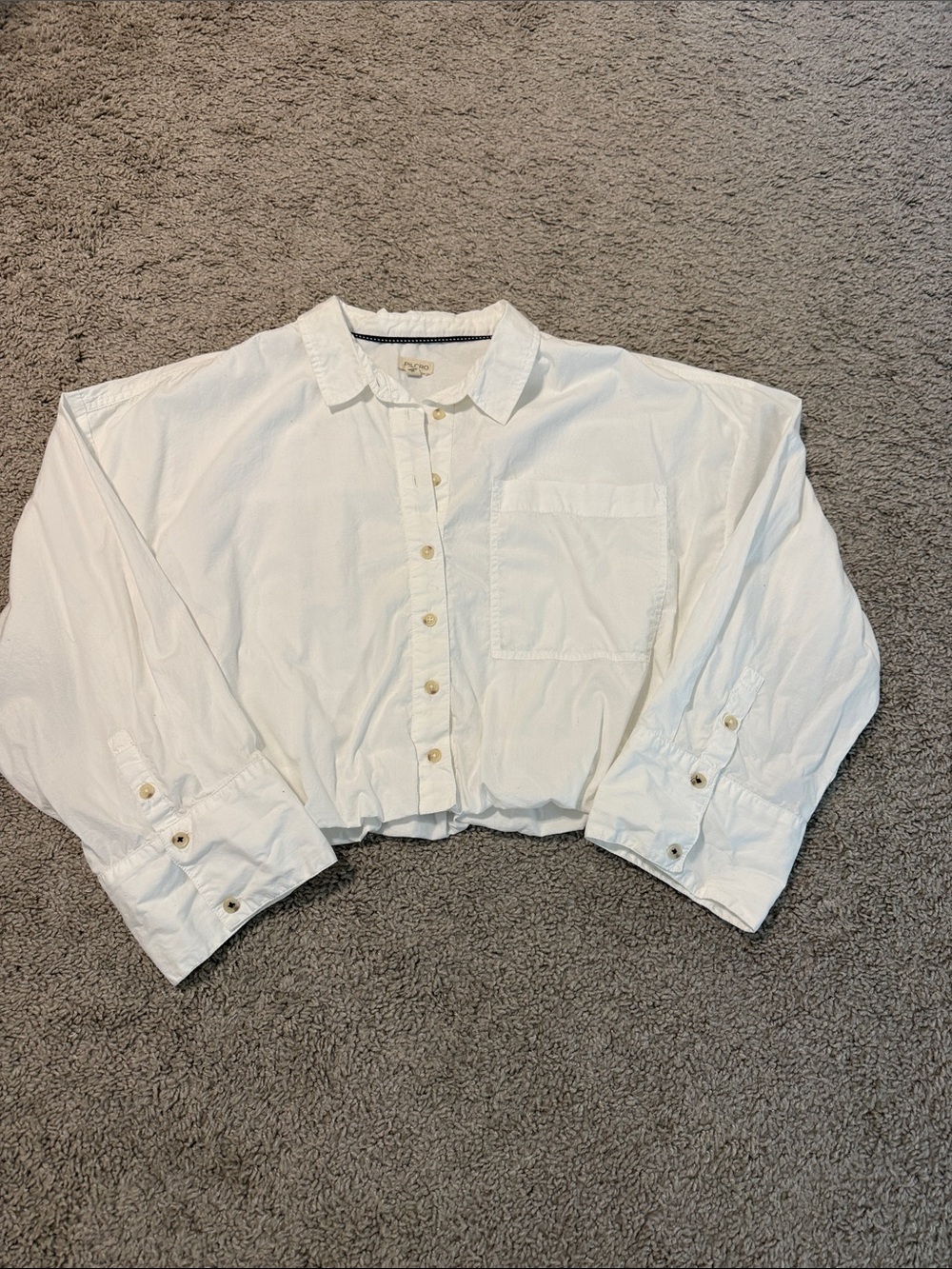 Pilcro White Bubble Cropped Button-Down Shirt